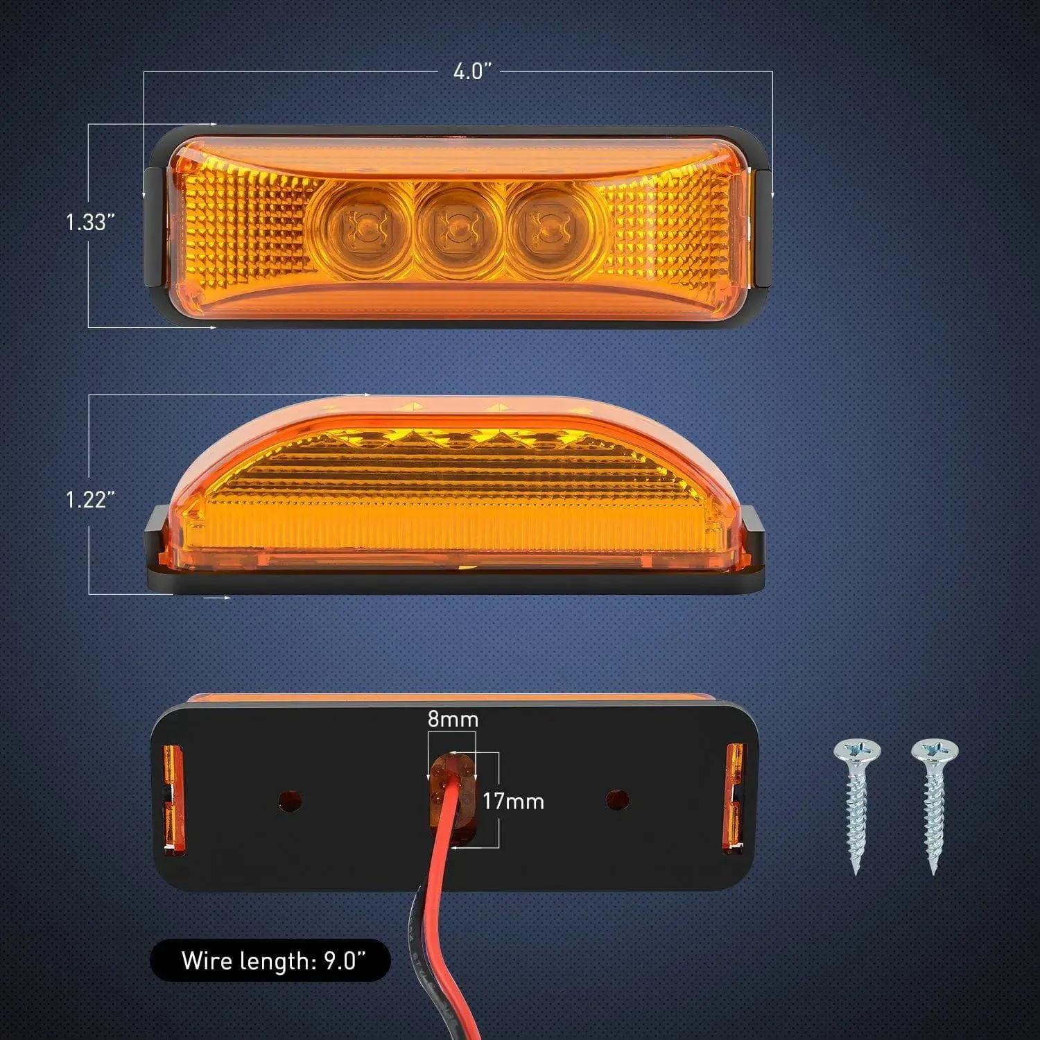 3.9 Inch Amber LED Fender/Side Marker Light (Pair)