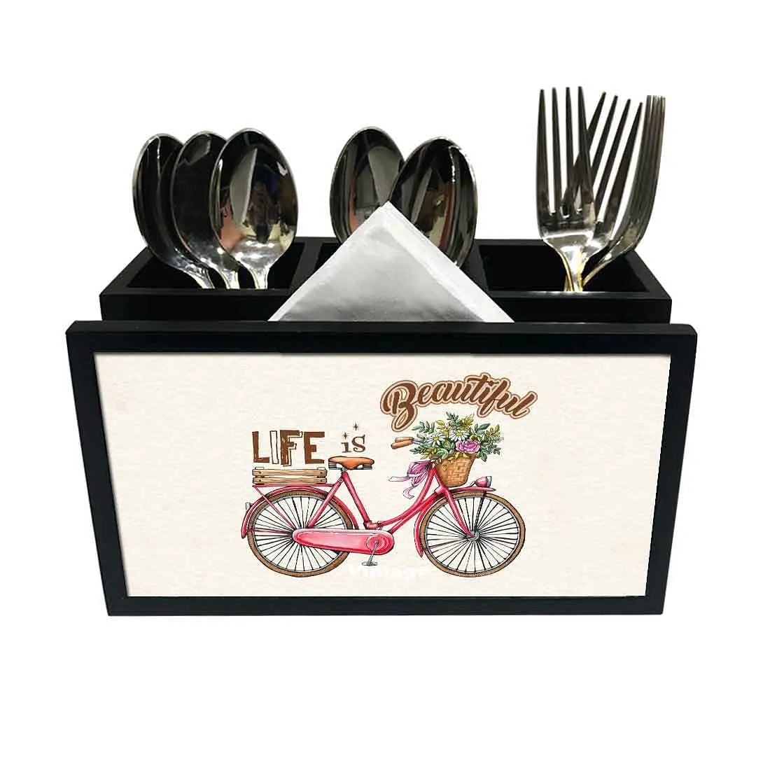 Cutlery Tissue Holder Napkin Stand -  Life is Beautiful
