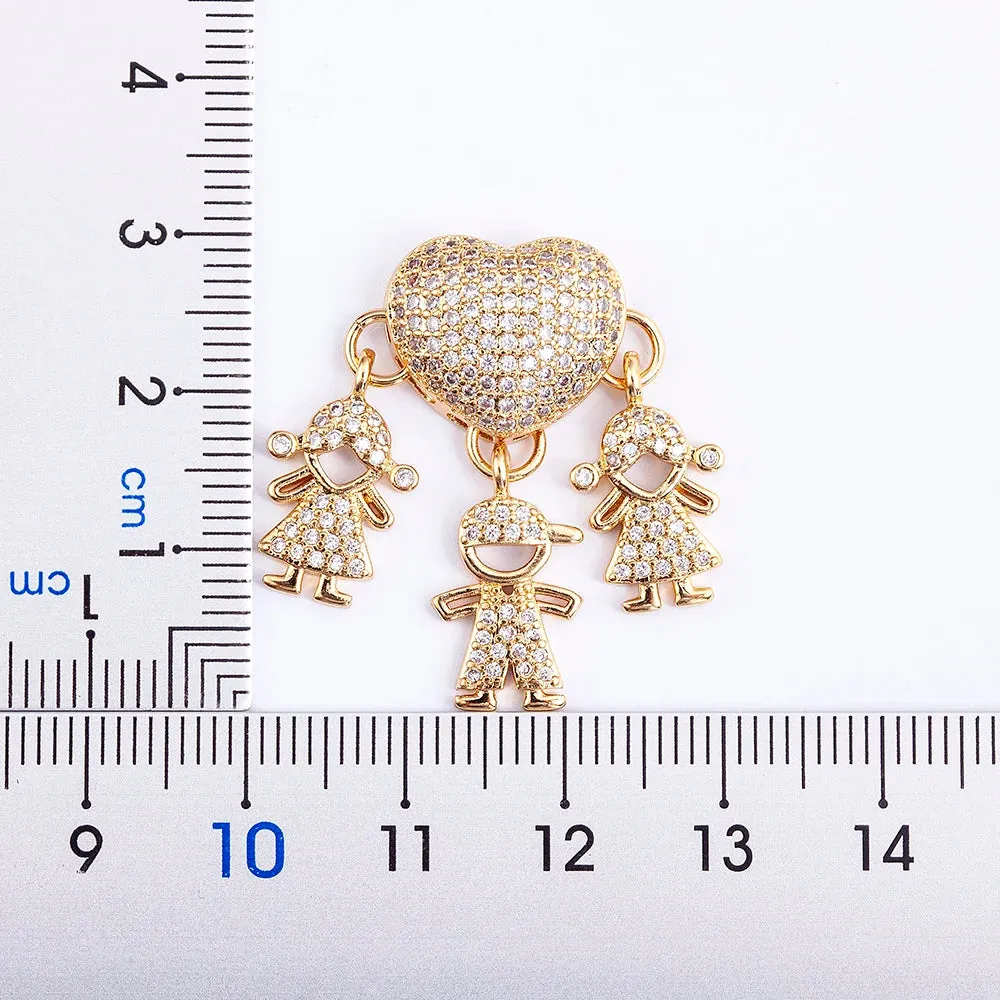 JC - Family Heart Pendant Necklace: Gold with cubic zirconia, ideal for mothers from son and daughter