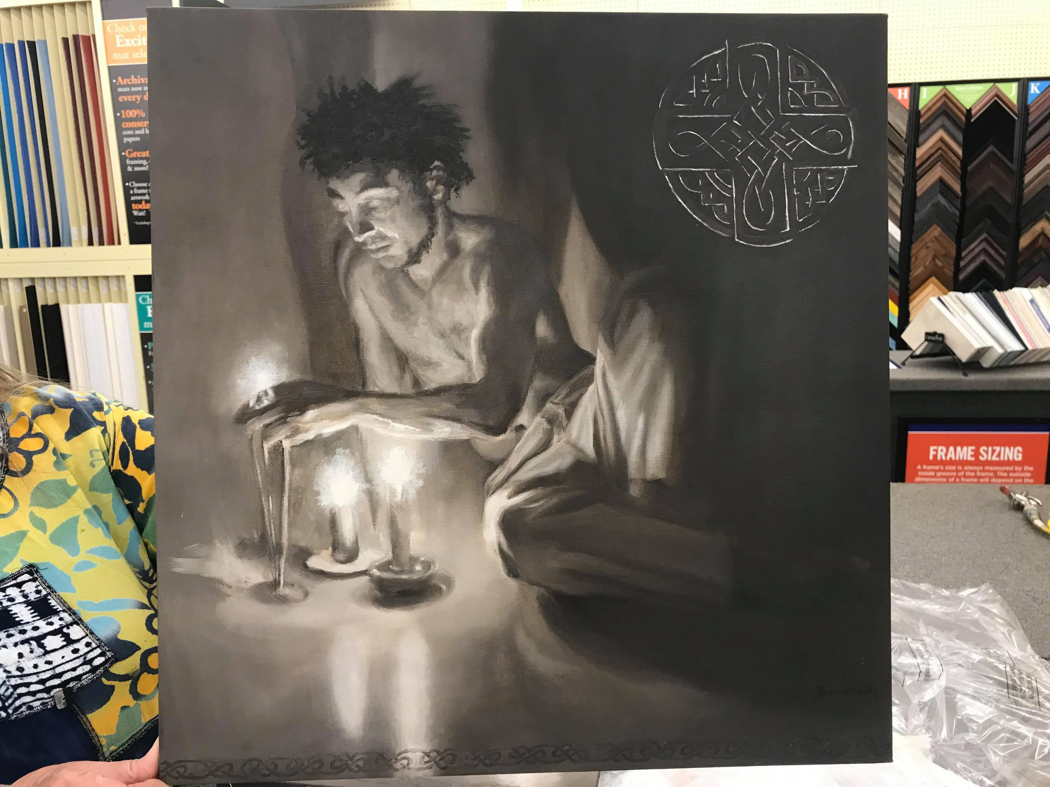 Luminosity Diptych Painting Man Woman Candles Celtic Symbols Monochromatic Awen