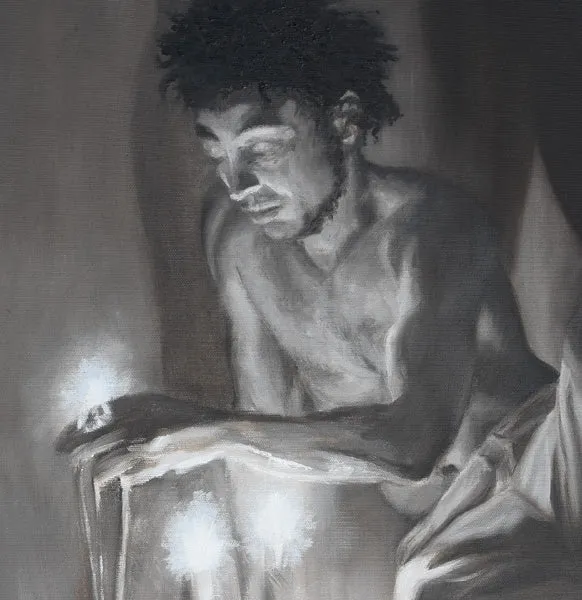 Luminosity Diptych Painting Man Woman Candles Celtic Symbols Monochromatic Awen