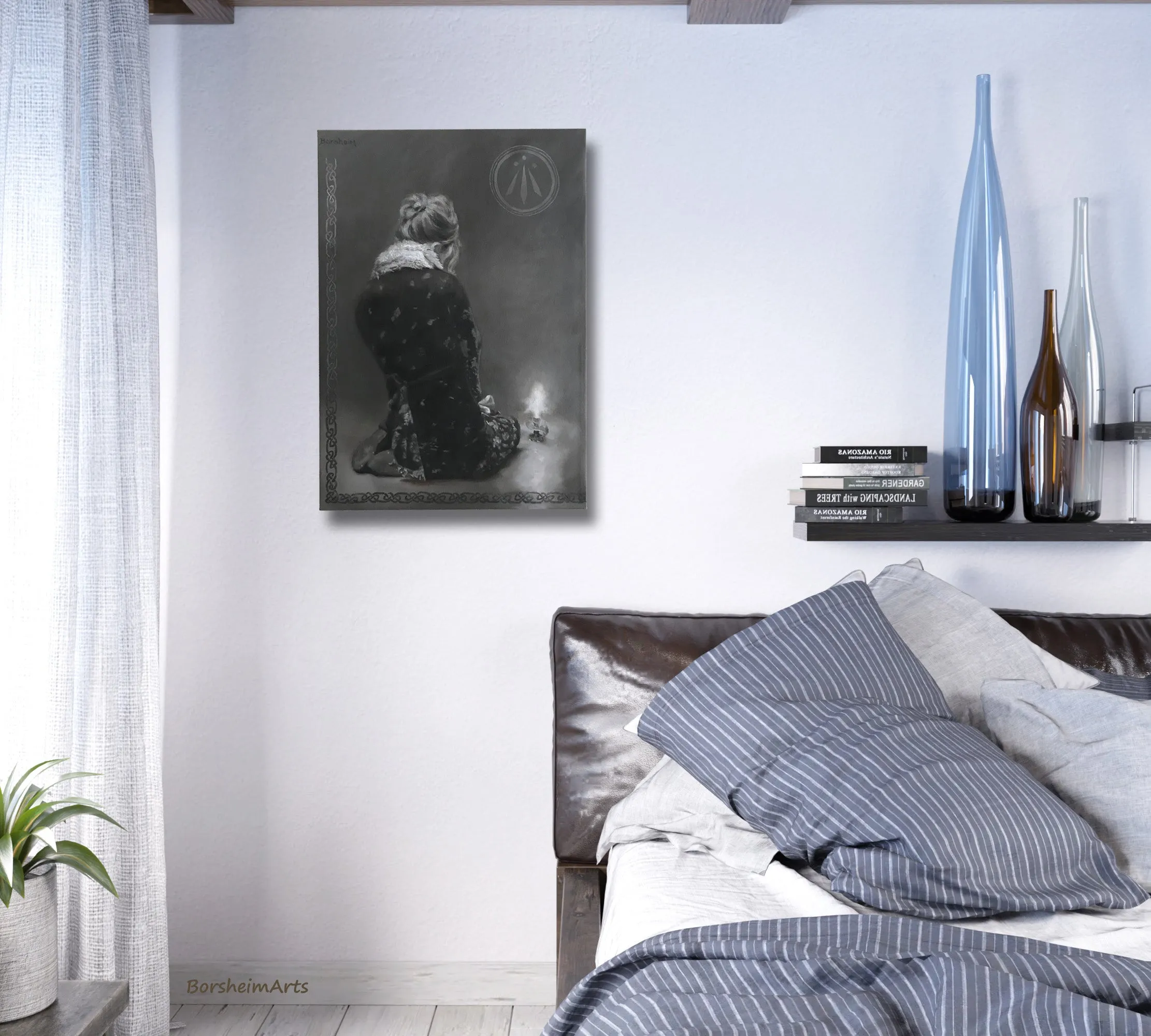 Luminosity Diptych Painting Man Woman Candles Celtic Symbols Monochromatic Awen