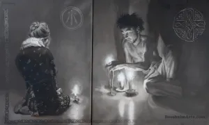 Luminosity Diptych Painting Man Woman Candles Celtic Symbols Monochromatic Awen
