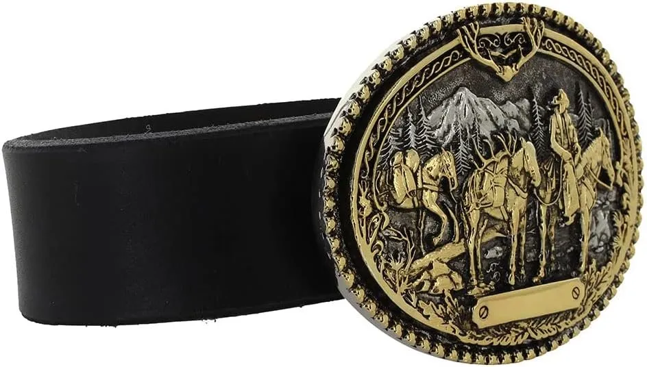 Montana Silversmiths Southwest Collection Attitude Western Belt Buckle (Pack Horses and Rider Two Tone silver/gold)