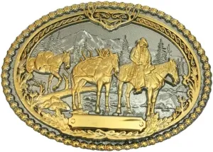 Montana Silversmiths Southwest Collection Attitude Western Belt Buckle (Pack Horses and Rider Two Tone silver/gold)