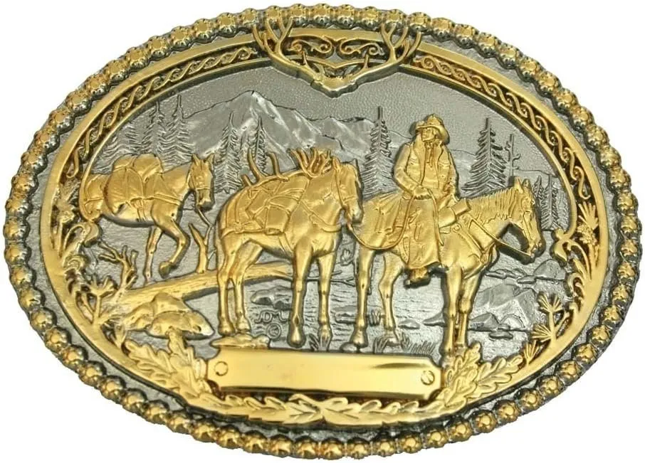 Montana Silversmiths Southwest Collection Attitude Western Belt Buckle (Pack Horses and Rider Two Tone silver/gold)