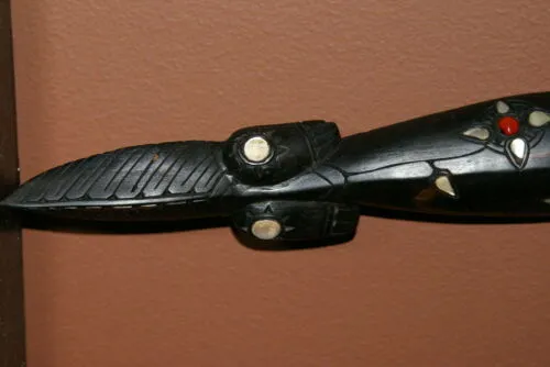 Rare Melanesian Art Ebony Mother of Pearl Crocodile Alligator Hand Carving 1A48