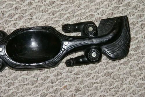 Rare South Pacific Art Ebony Mother of Pearl Crocodile Lime Crusher Utensil 1A58