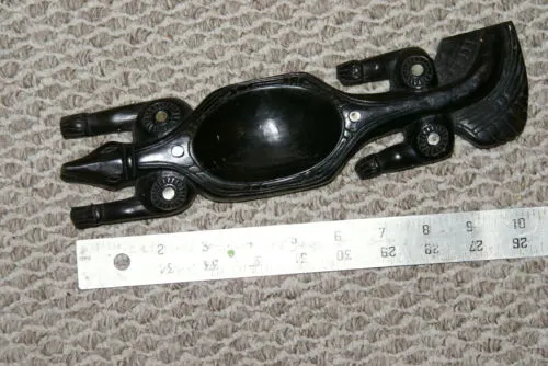 Rare South Pacific Art Ebony Mother of Pearl Crocodile Lime Crusher Utensil 1A58
