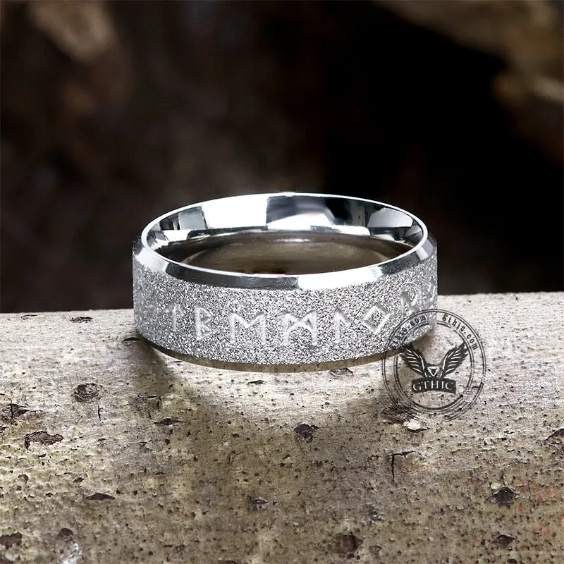 Viking Runes Stainless Steel Frosted Ring