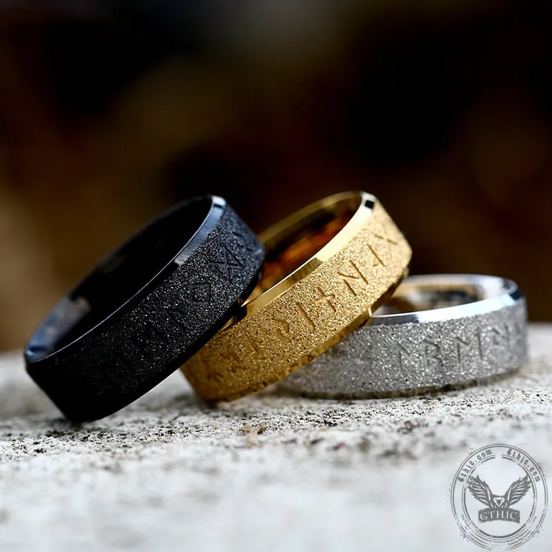 Viking Runes Stainless Steel Frosted Ring